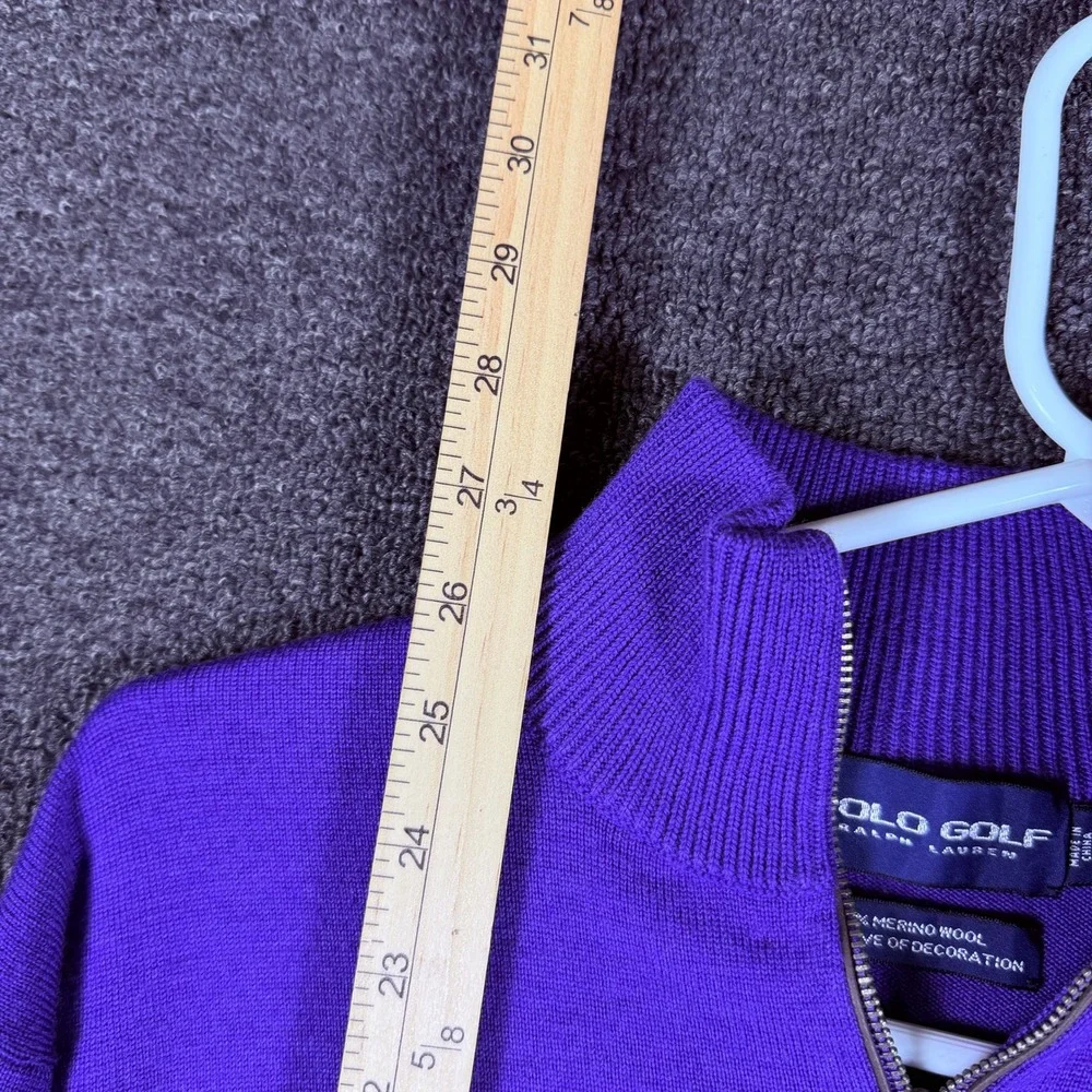 Polo Golf Ralph Lauren Purple 100% Merino Wool Quarter Zip Sweater Mens Large